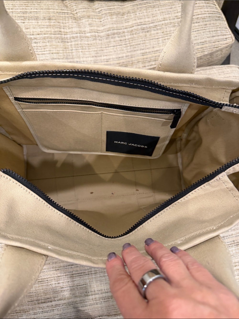 Marc Jacobs Canvas Tote Bag in Beige with White Logo - Picture 9 of 16